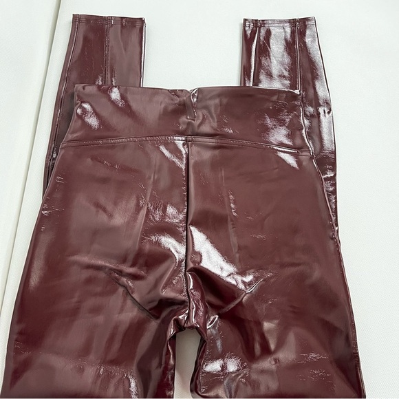SPANXshape Faux Leather Patent Leggings Size Small Petite Ruby Burgundy Shiny - Picture 6 of 16